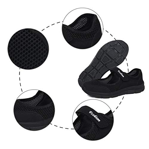 Mocasines para mujer de tejido ligero, elásticos, para correr, caminar, zapatos planos y casuales, para deporte, zapatos de agua para mujer, color Negro, talla 39 EU