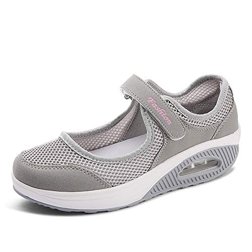 Moda Mujeres Tejida Cómodos Zapatos para Caminar Zapatillas De Deporte Talla 35-42 Zapatos Respirado Ligero Malla Mujeres Deporte Running Zapatillas Sacudir Casual Zapatos Height-Increasing Sneaker