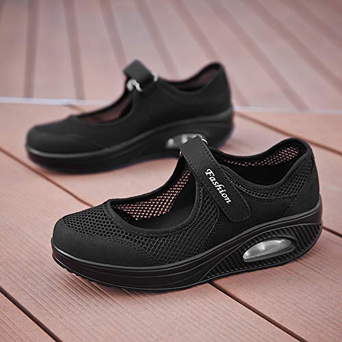 Moda Mujeres Tejida Cómodos Zapatos para Caminar Zapatillas De Deporte Talla 35-42 Zapatos Respirado Ligero Malla Mujeres Deporte Running Zapatillas Sacudir Casual Zapatos Height-Increasing Sneaker