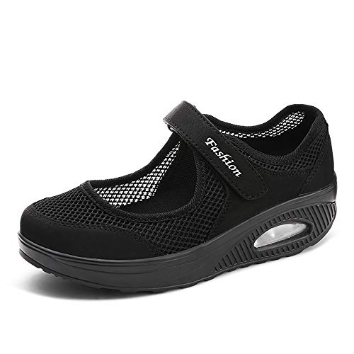 Moda Mujeres Tejida Cómodos Zapatos para Caminar Zapatillas De Deporte Talla 35-42 Zapatos Respirado Ligero Malla Mujeres Deporte Running Zapatillas Sacudir Casual Zapatos Height-Increasing Sneaker
