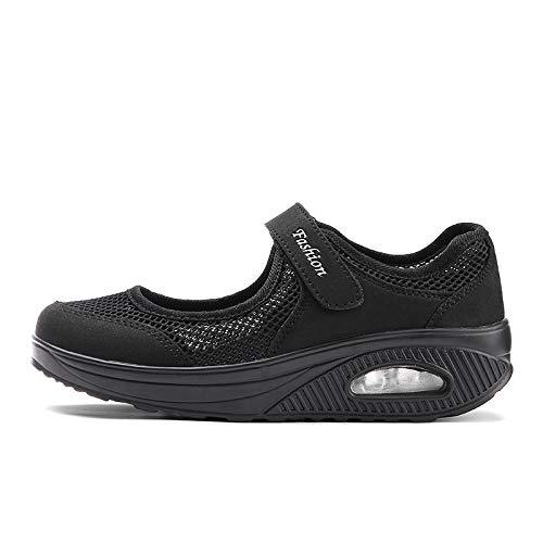 Moda Mujeres Tejida Cómodos Zapatos para Caminar Zapatillas De Deporte Talla 35-42 Zapatos Respirado Ligero Malla Mujeres Deporte Running Zapatillas Sacudir Casual Zapatos Height-Increasing Sneaker