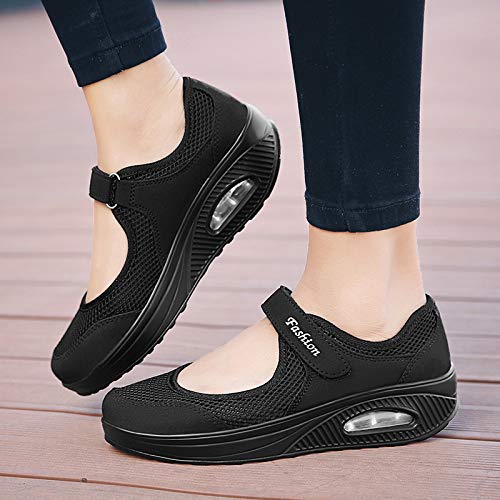 Moda Mujeres Tejida Cómodos Zapatos para Caminar Zapatillas De Deporte Talla 35-42 Zapatos Respirado Ligero Malla Mujeres Deporte Running Zapatillas Sacudir Casual Zapatos Height-Increasing Sneaker