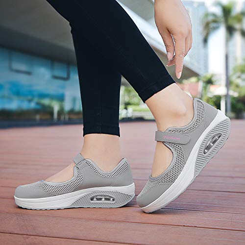 Moda Mujeres Tejida Cómodos Zapatos para Caminar Zapatillas De Deporte Talla 35-42 Zapatos Respirado Ligero Malla Mujeres Deporte Running Zapatillas Sacudir Casual Zapatos Height-Increasing Sneaker