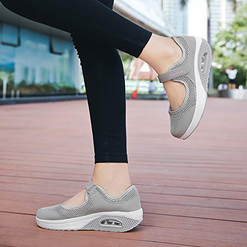 Moda Mujeres Tejida Cómodos Zapatos para Caminar Zapatillas De Deporte Talla 35-42 Zapatos Respirado Ligero Malla Mujeres Deporte Running Zapatillas Sacudir Casual Zapatos Height-Increasing Sneaker