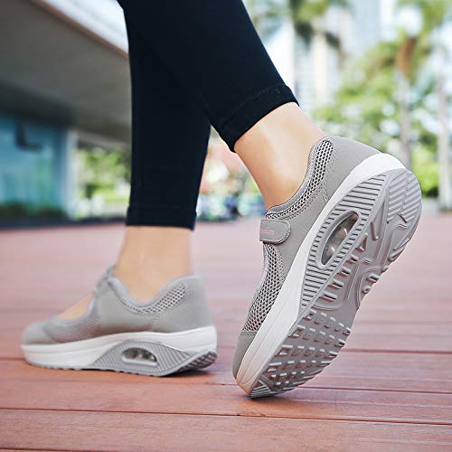 Moda Mujeres Tejida Cómodos Zapatos para Caminar Zapatillas De Deporte Talla 35-42 Zapatos Respirado Ligero Malla Mujeres Deporte Running Zapatillas Sacudir Casual Zapatos Height-Increasing Sneaker