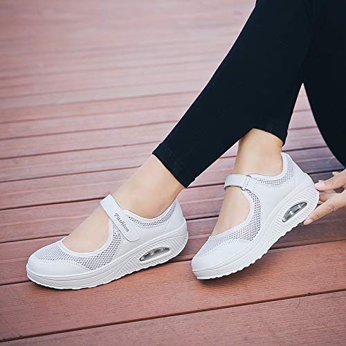 Moda Mujeres Tejida Cómodos Zapatos para Caminar Zapatillas De Deporte Talla 35-42 Zapatos Respirado Ligero Malla Mujeres Deporte Running Zapatillas Sacudir Casual Zapatos Height-Increasing Sneaker