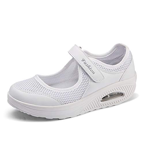 Moda Mujeres Tejida Cómodos Zapatos para Caminar Zapatillas De Deporte Talla 35-42 Zapatos Respirado Ligero Malla Mujeres Deporte Running Zapatillas Sacudir Casual Zapatos Height-Increasing Sneaker