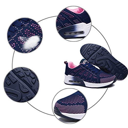 Moda para Mujer Entrenador de Running de Aire Transpirable Jogging Fitness Sneakers Casual Walking Shoes Bleu EU 35