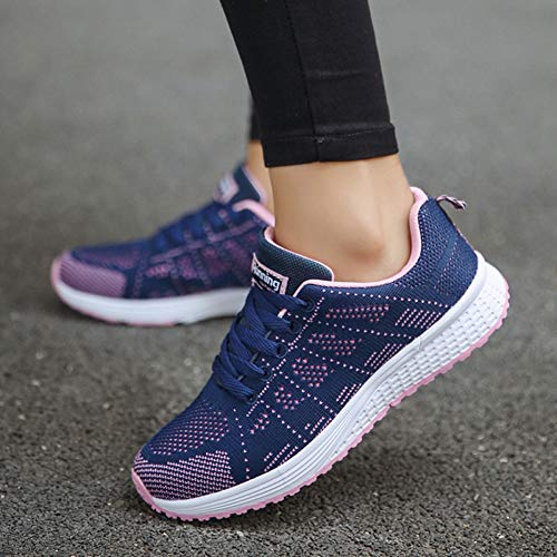 Moda para Mujer Zapatillas de Deporte de Malla Punta Redonda Correas Cruzadas Zapatillas de Deporte Zapatos para Caminar Correr Transpirable Zapatos Planos Casuales