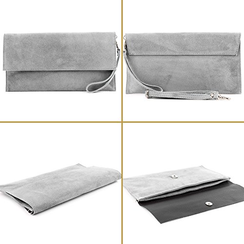 modamoda de - cuero italiano de embrague T151 Pequeño Gamuza, Color:azul real