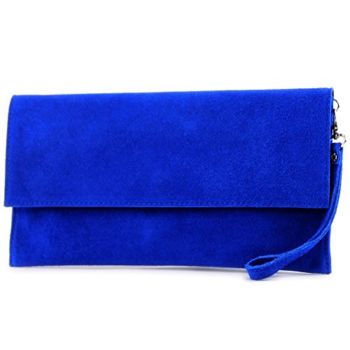 modamoda de - cuero italiano de embrague T151 Pequeño Gamuza, Color:azul real