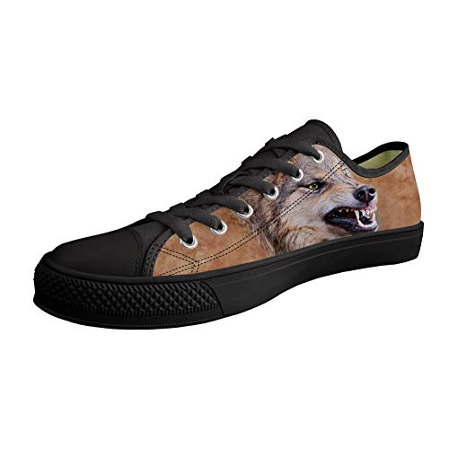MODEGA 2019 Zapatos Superiores Bajos De Impresión En Negro Lobo para Los Zapatos De Lona Hombres Lobo De Impresión para Las Mujere