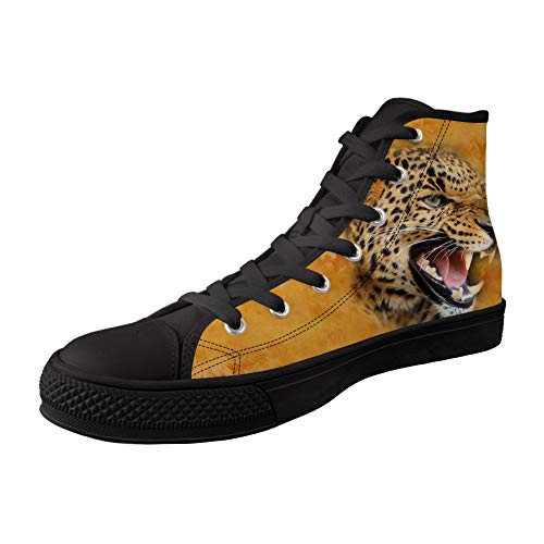 MODEGA Leopardo Zapatos Negros del Top del Alto De Los Zapatos De Lona Hombres Leopardo De Impresión para Las Mujeres Los Zap