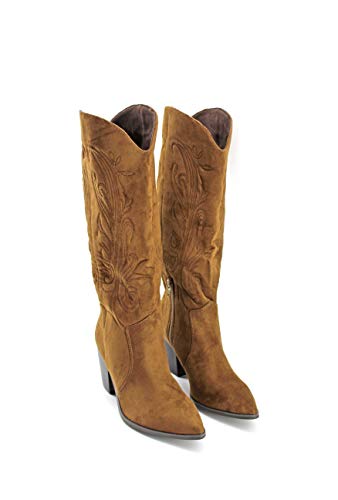 Modelisa - Botas Cowboy con Tacón Medio para Mujer (Marrón, Numeric_36)