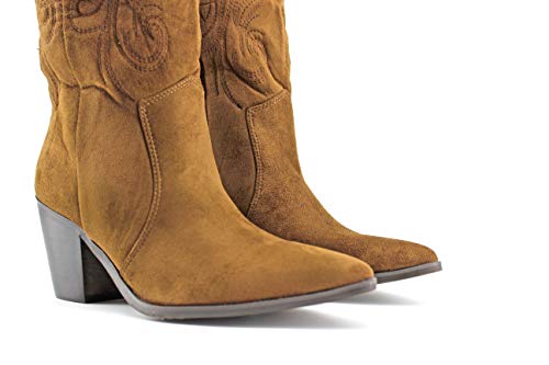 Modelisa - Botas Cowboy con Tacón Medio para Mujer (Marrón, Numeric_36)