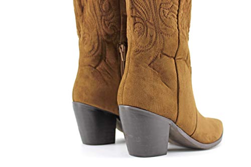 Modelisa - Botas Cowboy con Tacón Medio para Mujer (Marrón, Numeric_36)