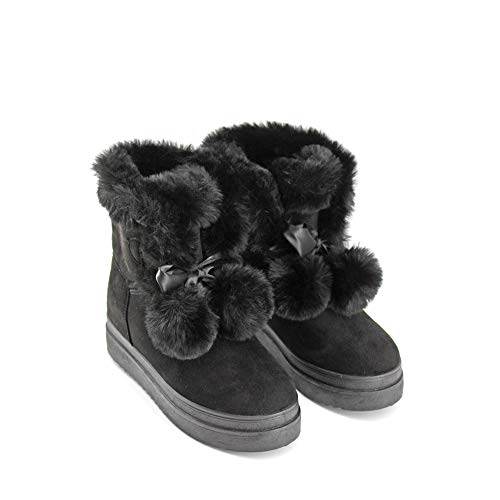 Modelisa - Botas Forradas Pompones con Pelo para Mujer (Negro, Numeric_39)