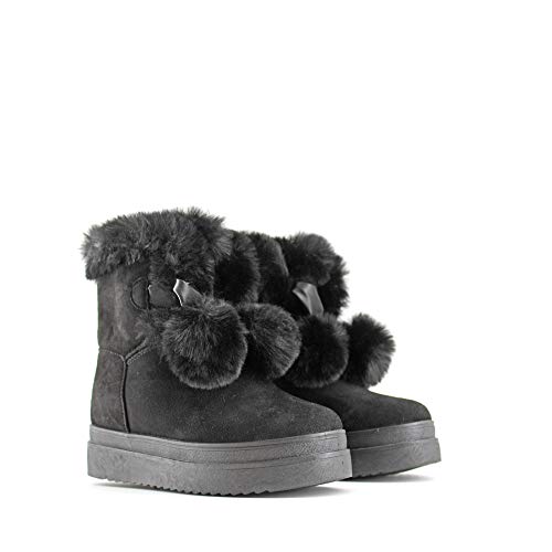 Modelisa - Botas Forradas Pompones con Pelo para Mujer (Negro, Numeric_39)