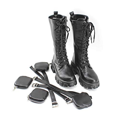 Modelisa - Botas para Mujer, Botas Altas con Plataforma Bolsillo Negro para Mujer (Negro, Numeric_36)