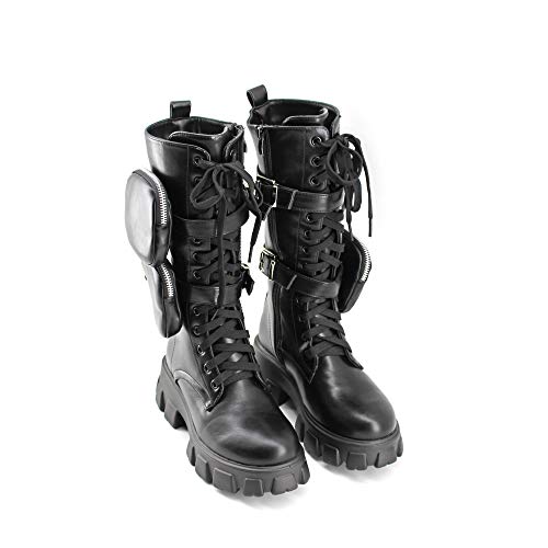 Modelisa - Botas para Mujer, Botas Altas con Plataforma Bolsillo Negro para Mujer (Negro, Numeric_36)