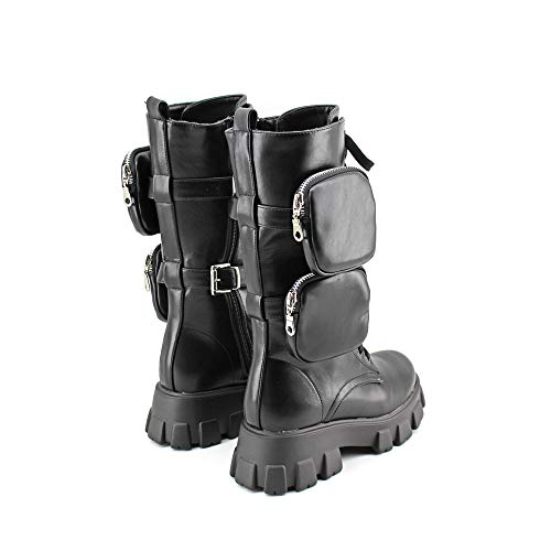 Modelisa - Botas para Mujer, Botas Altas con Plataforma Bolsillo Negro para Mujer (Negro, Numeric_36)