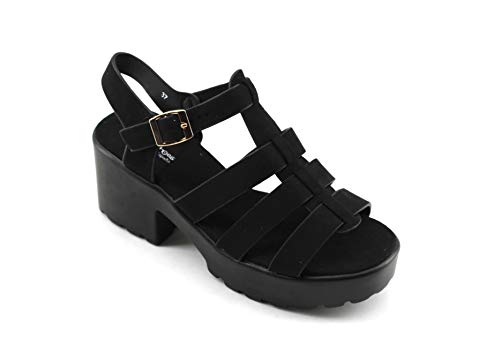 Modelisa - Sandalia Plataforma Estilo Cangrejera para Mujer Verano (Negro, Numeric_41)