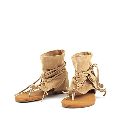 Modelisa - Sandalias Estilo Botin De Dedos con Flecos para Mujer (Beige, Numeric_38)