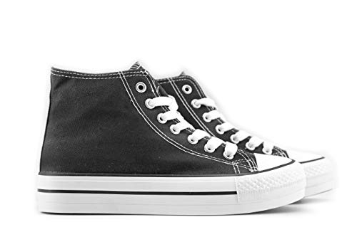 Modelisa - Zapatilla Plataforma Mujer (37, Negro)