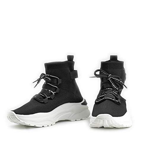 Modelisa - Zapatillas con Plataforma Estilo Calcetin con Cordón para Mujer (Negro, Numeric_40)