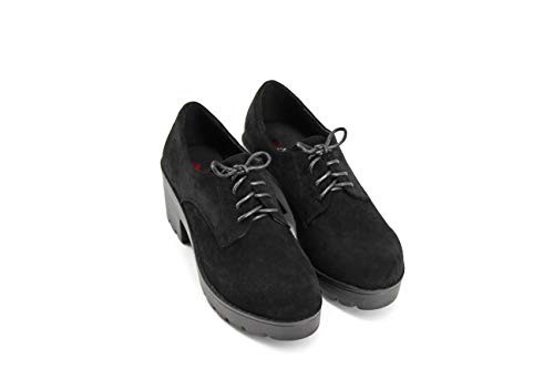 Modelisa - Zapatos Blucher Tacón Ancho Mujer (37, Negro)
