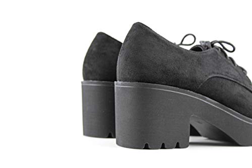Modelisa - Zapatos Blucher Tacón Ancho Mujer (37, Negro)