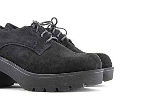 Modelisa - Zapatos Blucher Tacón Ancho Mujer (37, Negro)