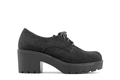 Modelisa - Zapatos Blucher Tacón Ancho Mujer (37, Negro)
