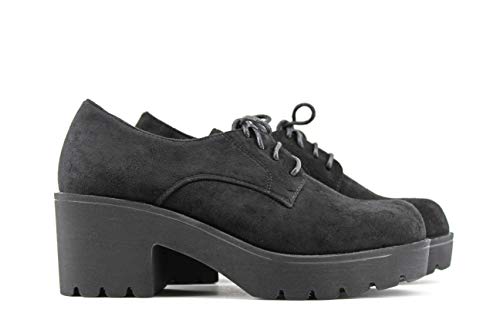 Modelisa - Zapatos Blucher Tacón Ancho Mujer (37, Negro)