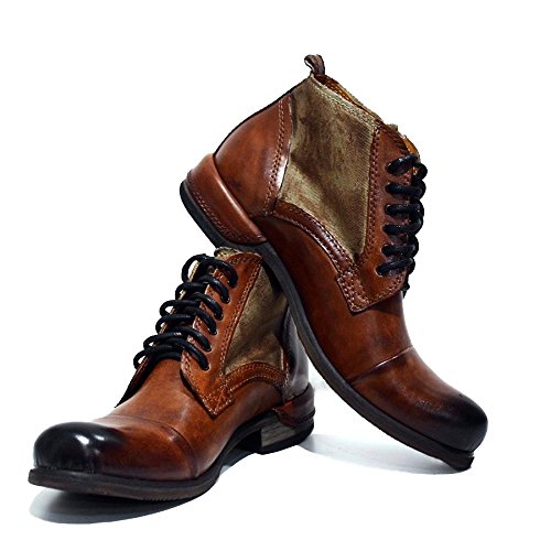 Modello Oreto - EU 41 - US 8 - UK 7-26 cm - Cuero Italiano Hecho A Mano Hombre Piel Color Marrón Botas Bajas Botines - Cuero Cuero Pintado a Mano - Encaje
