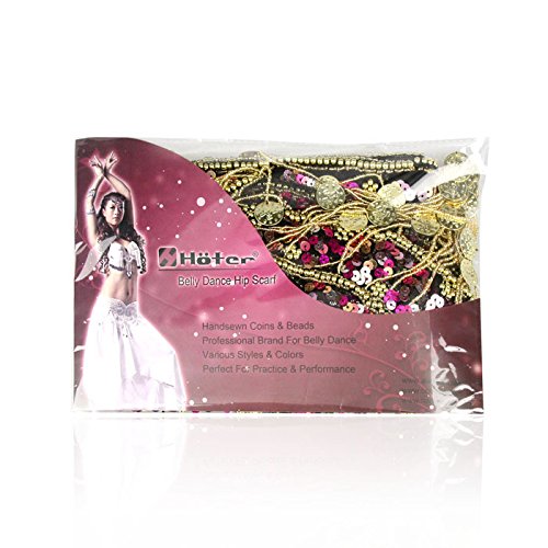 Moderno pañuelo de gasa de Hoter, para colocar en la cadera, con monedas plateadas colgando para bailar la danza del vientre, Mujer niña, negro, standard size fits most
