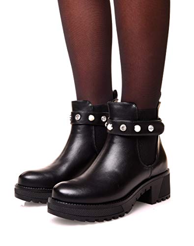 Modress - Botines negros con perlas, Negro (Negro ), 41 EU