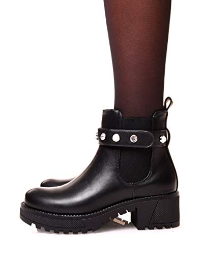 Modress - Botines negros con perlas, Negro (Negro ), 41 EU