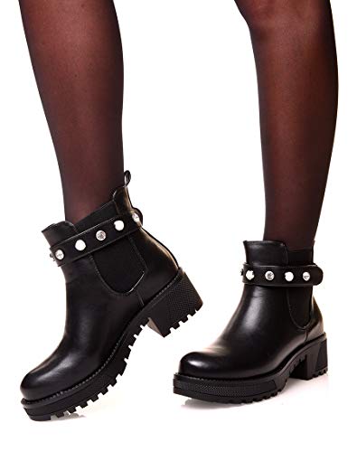 Modress - Botines negros con perlas, Negro (Negro ), 41 EU