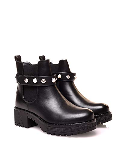 Modress - Botines negros con perlas, Negro (Negro ), 41 EU