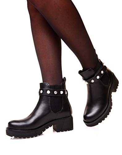 Modress - Botines negros con perlas, Negro (Negro ), 41 EU