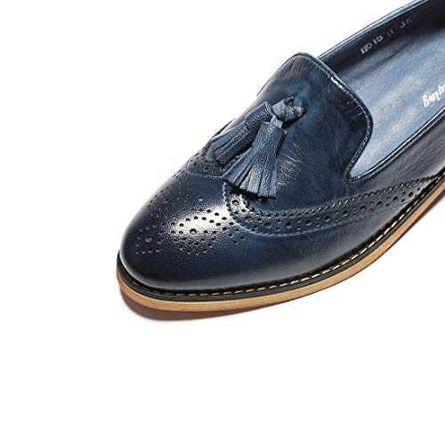 Mona flying Mocasines con borlas de Cuero Genuino para Mujer Zapatos Planos Ocasionales