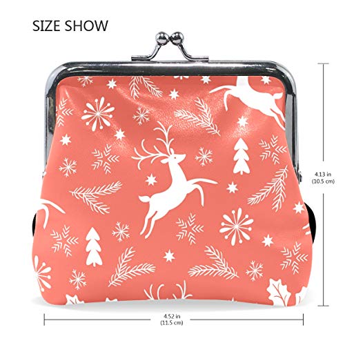 Monedero de monedero de cuero de alto grado de alce de Navidad Monedero de cierre a presión Mon