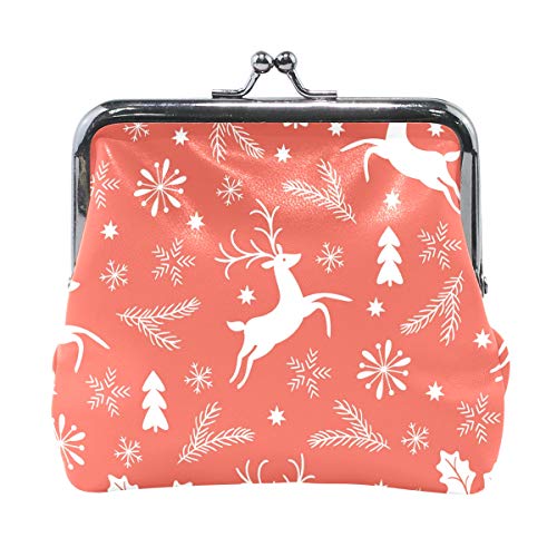 Monedero de monedero de cuero de alto grado de alce de Navidad Monedero de cierre a presión Mon