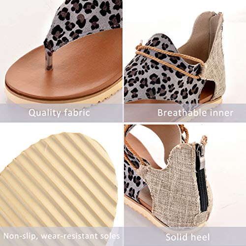 MoneRffi Mujeres Sandalias Planas Sandalias Casuales Zapatos de Verano Mujeres Peep Toe Casual Encaje up impresión Sandalias Planas (Impresión de leopardo, 37EU)