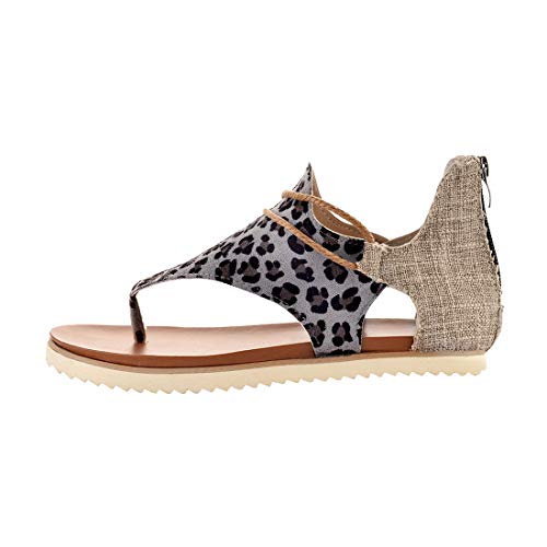 MoneRffi Mujeres Sandalias Planas Sandalias Casuales Zapatos de Verano Mujeres Peep Toe Casual Encaje up impresión Sandalias Planas (Impresión de leopardo, 37EU)