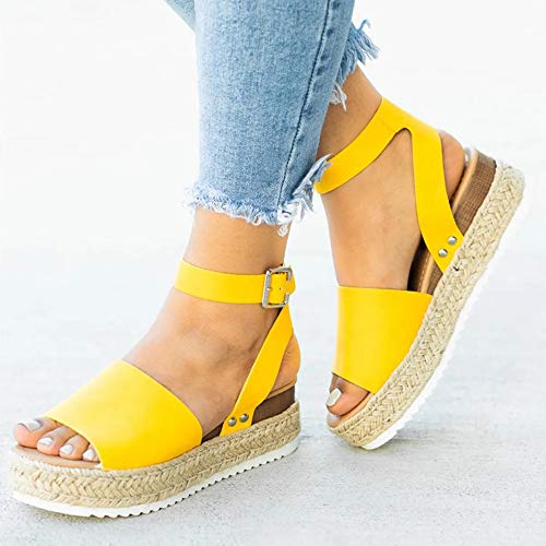 MoneRffi Sandalias de Plataforma para Mujer Peep Toe Sandalias Plataforma cuña tacón Casual Zapatos de Verano Espadrille Hebilla Zapatos de Playa para Viajes de Verano