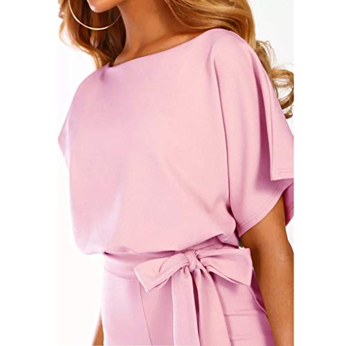 Monos de Vestir Mujer, SUNNSEAN Pantalones Largos Elegante Verano Tallas Grandes Mono de Manga Corta señoras Jumpsuit Monos Mujer Fiesta Playsuits con Cinturón de Lazo Clubwear Monos