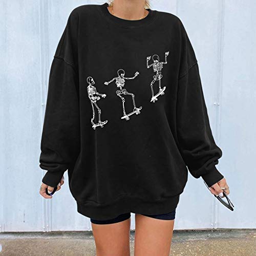 moonmisuni Sudadera Mujer Diseño de Cuello Redondo con Estampado de Calavera