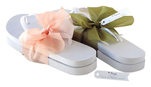 Mopec AA503 - Flip Flop Color Blanco con Lazo salmón y Verde Talla M Surtidas, Pack de 6 Unidades